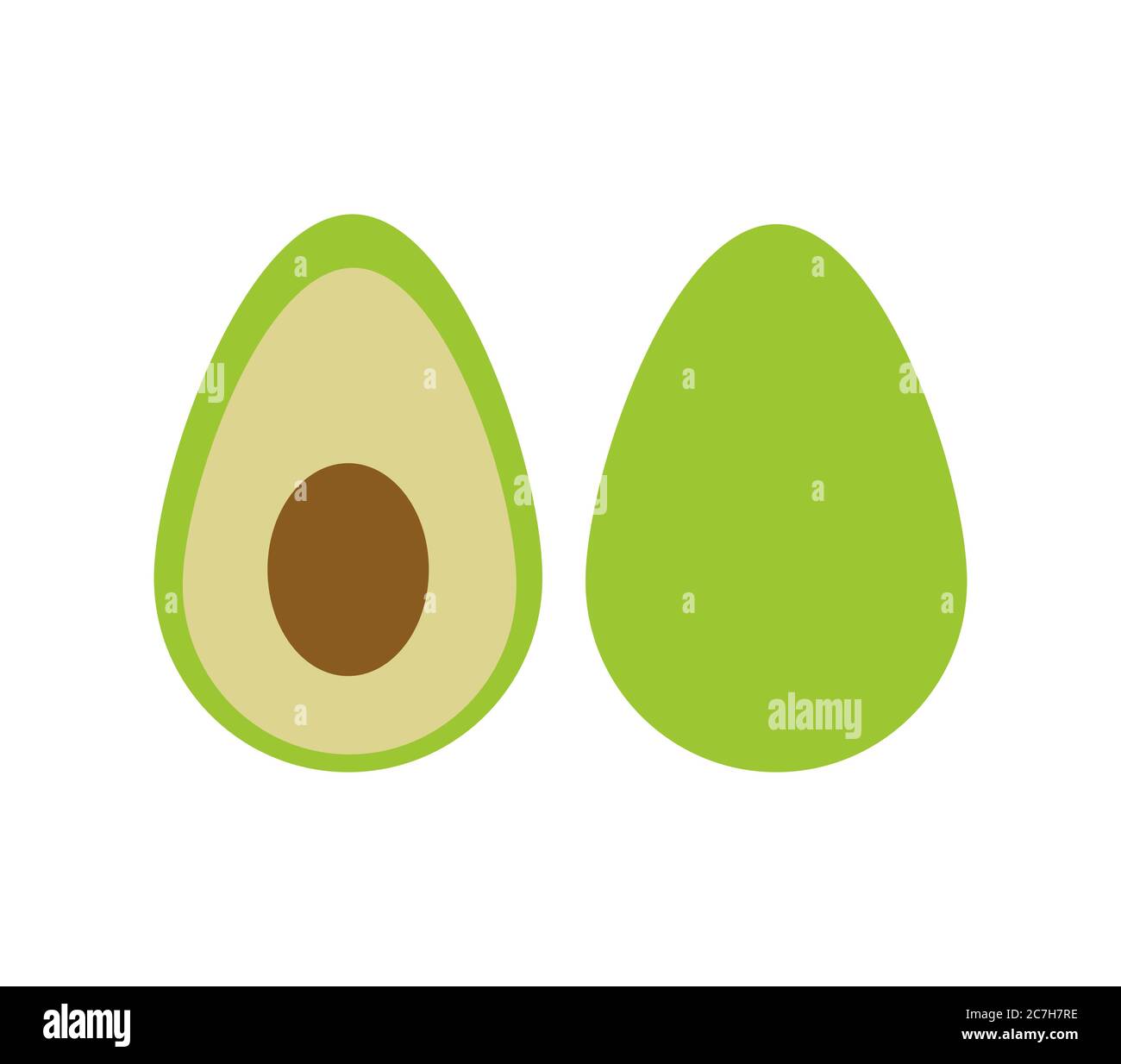 Ganze und schneiden Avocado Frucht in flacher Art. Isoliert auf weißem Hintergrund. Stock Vektor