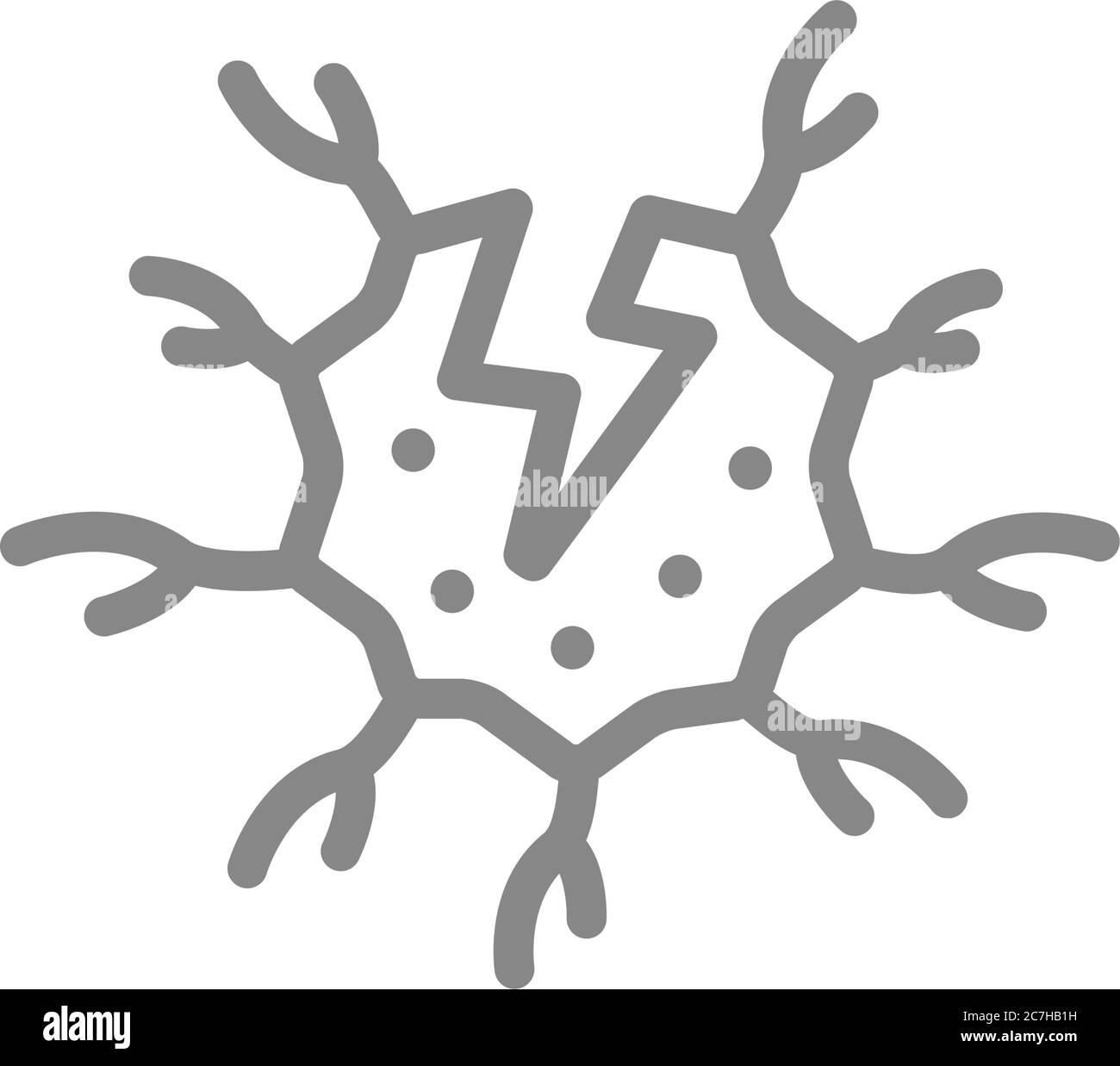 Nervenzelle mit Symbol für akute Schmerzlinie. Neuronale Gewebekrankheit Symptom, neurale Atrophie Symbol Stock Vektor