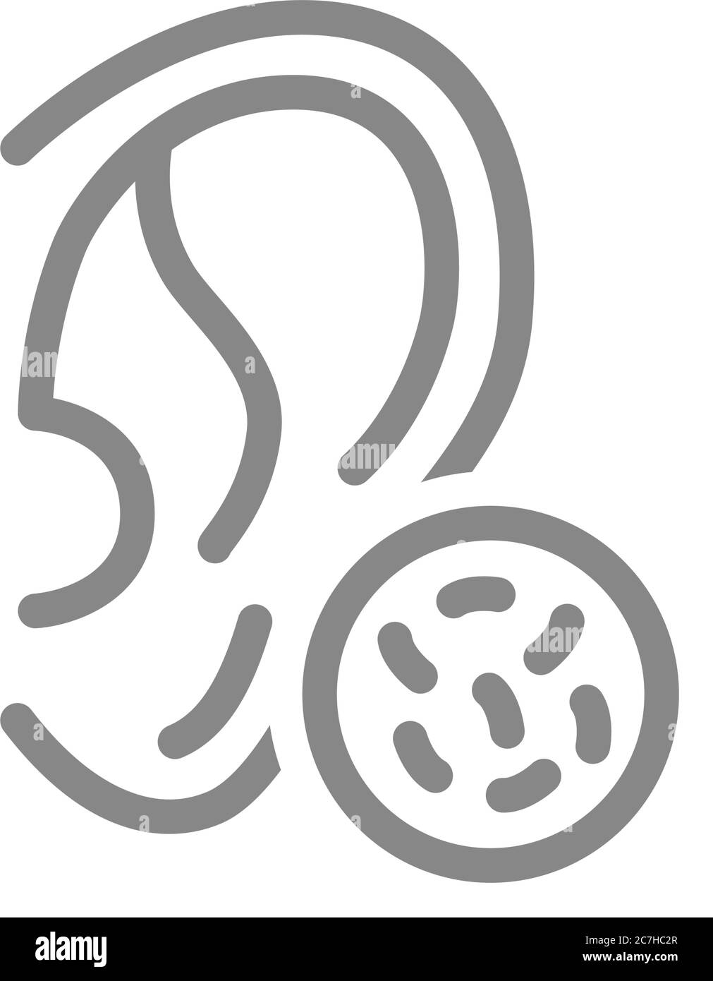 Ohr mit Bakterienliniensymbol. Krankheit Hörorgan, infektiöse Ohrerkrankung, Otitis Symbol Stock Vektor