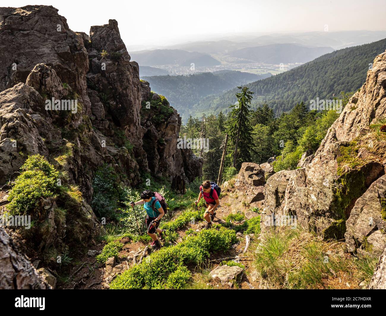 Wandern auf dem Zährersteig, großer Kandelfelsen Kandel Stockfoto