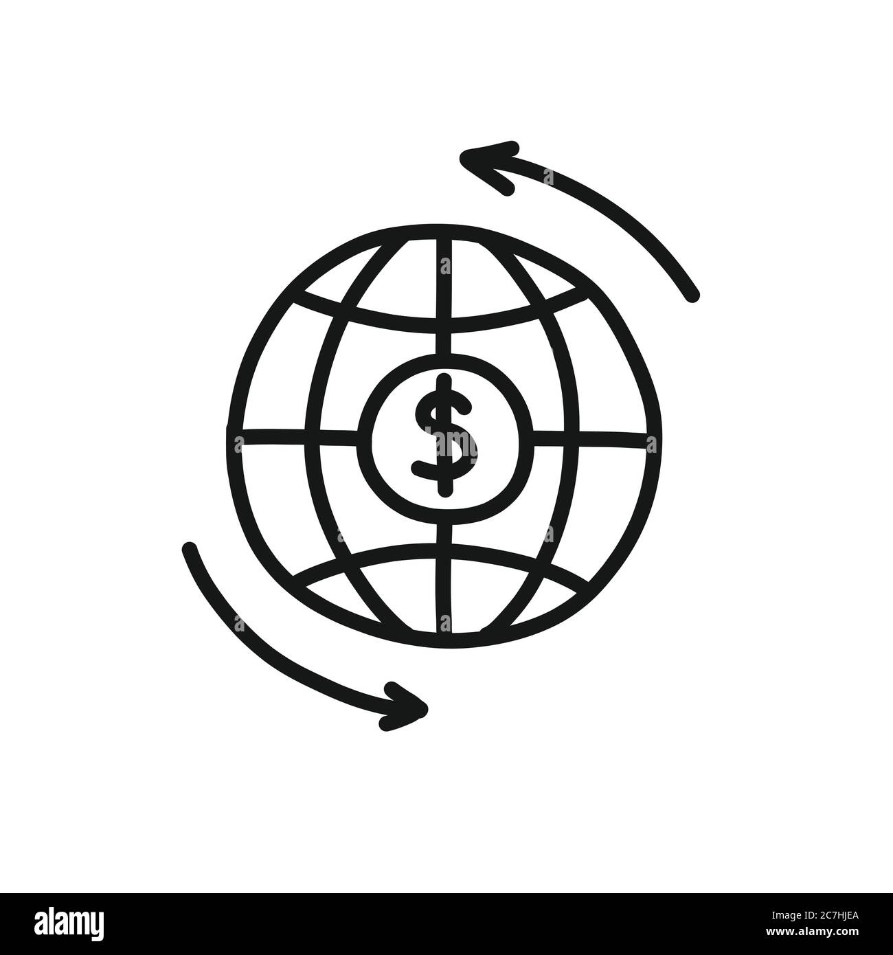 Geld-Welt-Zyklus, internationale Bank Doodle Symbol, Vektor-Illustration Stock Vektor