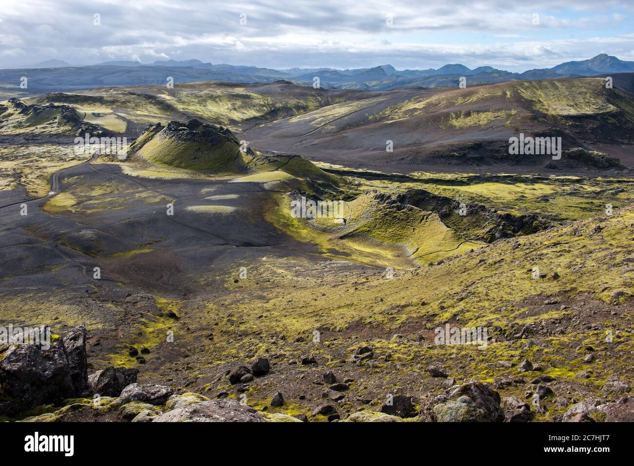 Vulkanlandschaft in Lakagigar, Laki Krater, Island Stockfoto