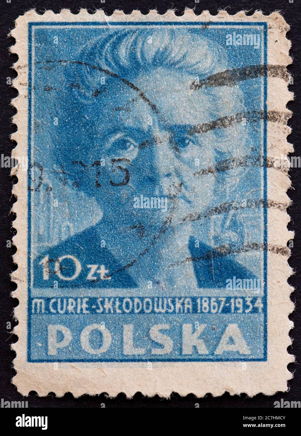 Marie Curie Porträt auf Briefmarke - ausgestellt in Polen 1947 Stockfoto