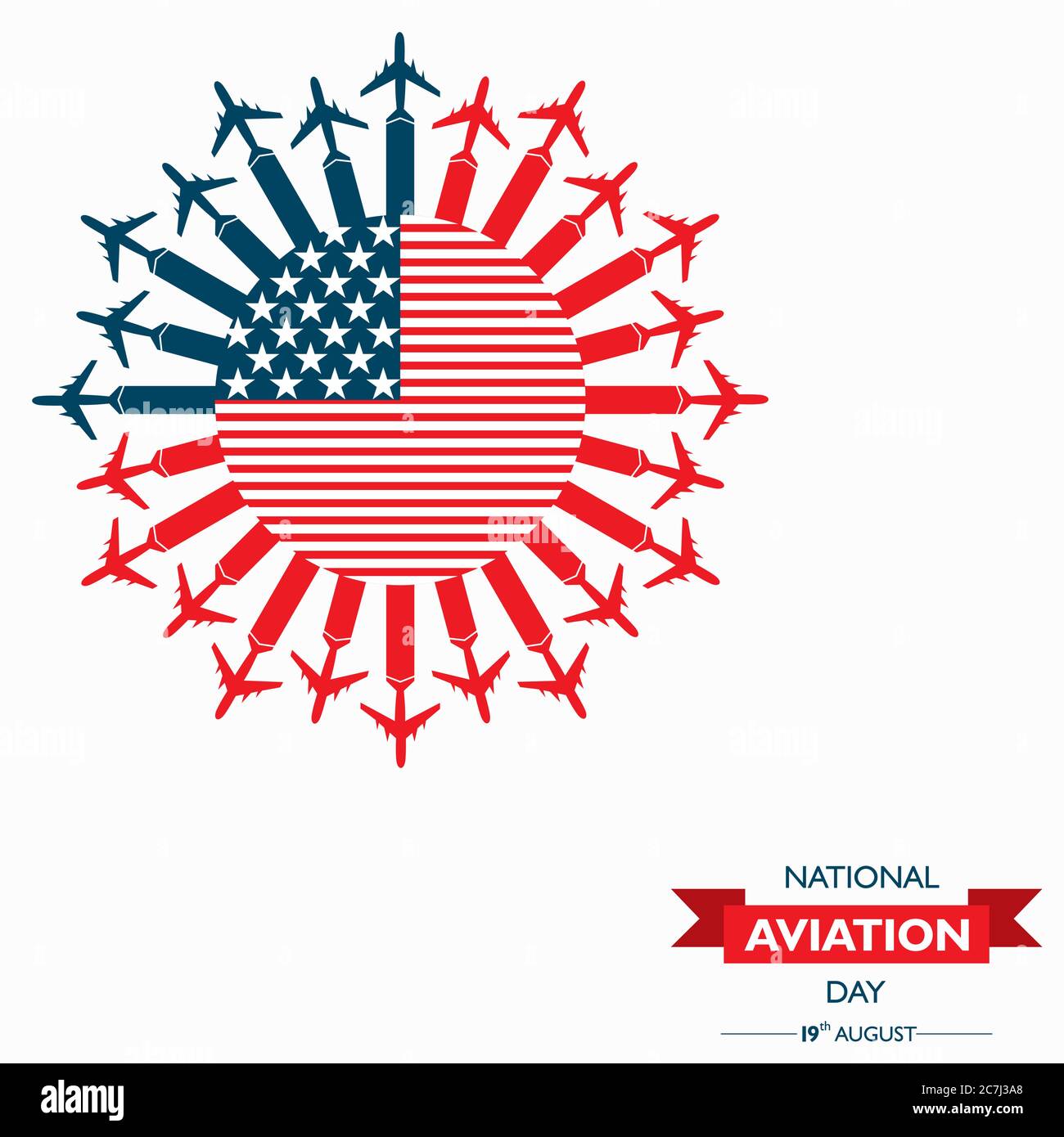 National Aviation Day, der in den Vereinigten Staaten im August 19 Konzept gefeiert wird. Design für Poster, Grußkarte, Banner, Hintergrund. Stock Vektor