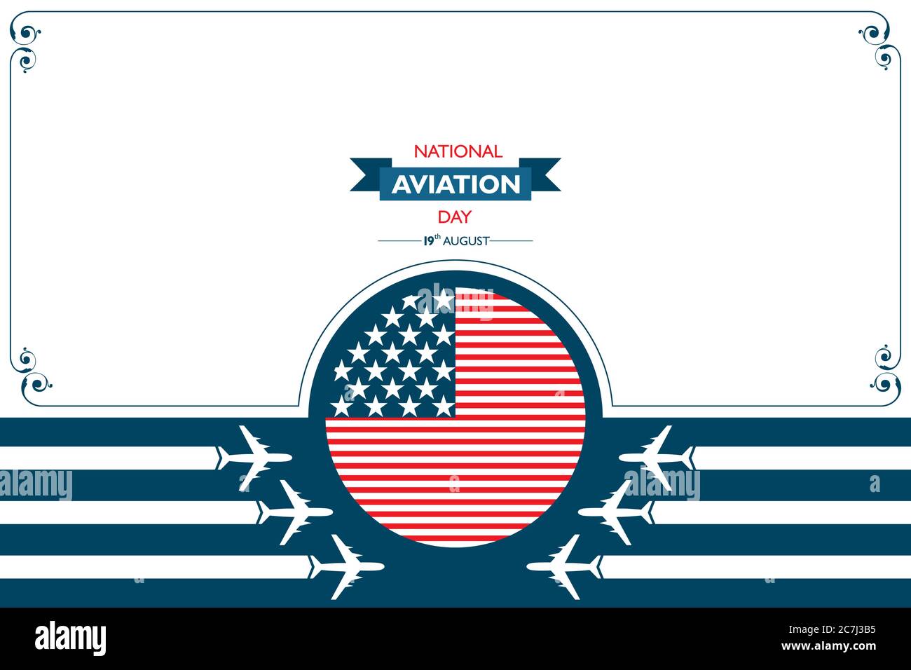 National Aviation Day, der in den Vereinigten Staaten im August 19 Konzept gefeiert wird. Design für Poster, Grußkarte, Banner, Hintergrund. Stock Vektor