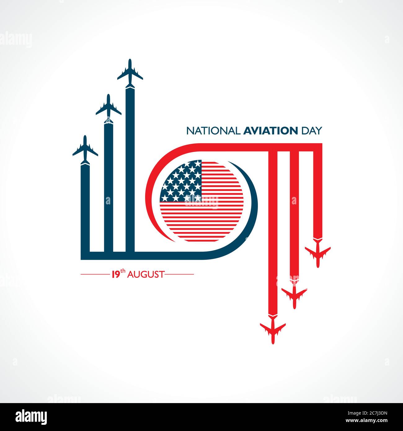 National Aviation Day, der in den Vereinigten Staaten im August 19 Konzept gefeiert wird. Design für Poster, Grußkarte, Banner, Hintergrund. Stock Vektor