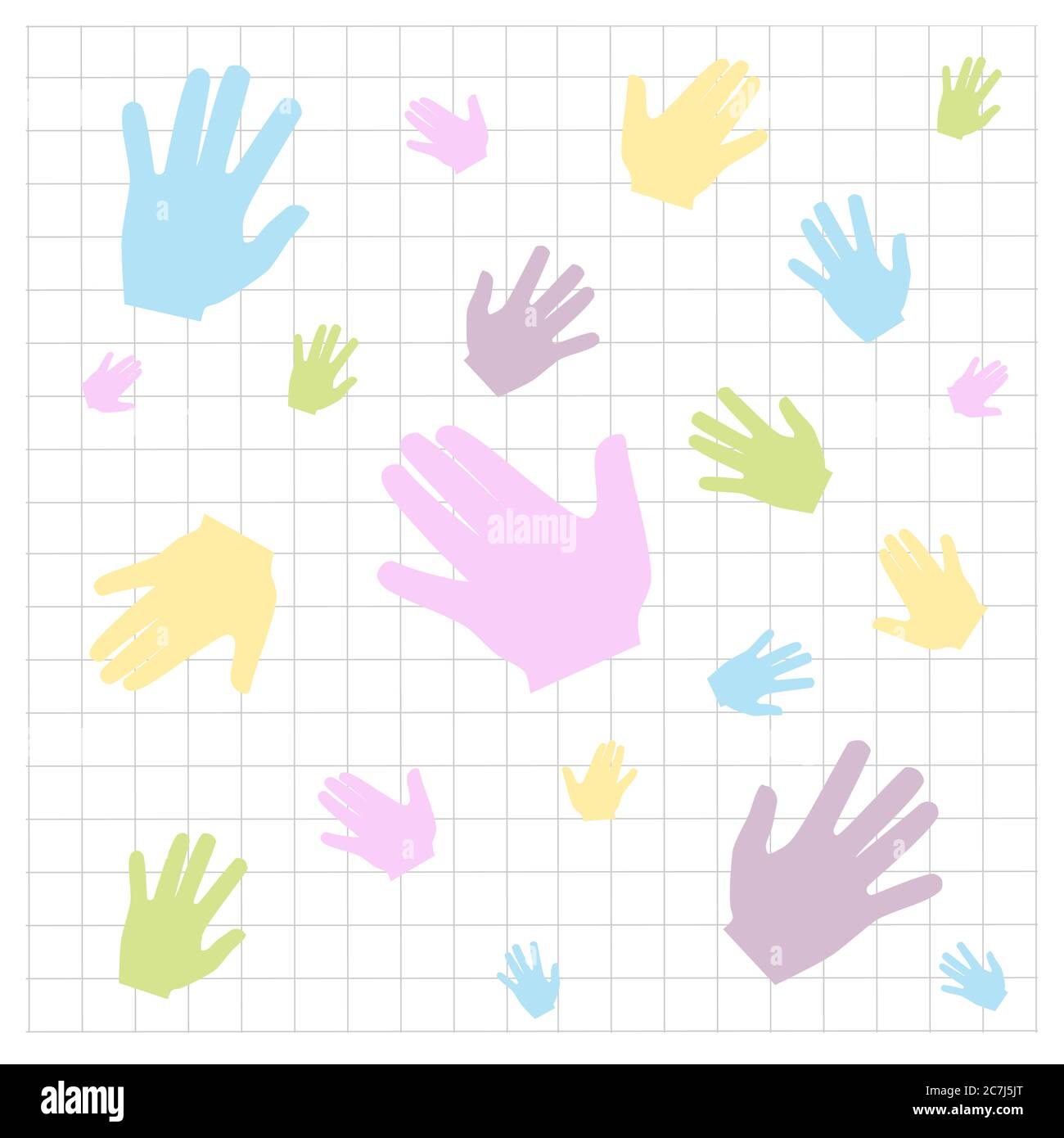 Muster von farbigen Handdrucken auf weißem Hintergrund. Mehrfarbiges Muster für Ihre Designkarten, Präsentationen. Stock Vektor