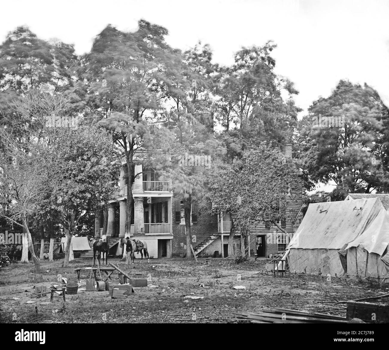 Haus als Hauptquartier von Gen. G.B. McClellan und Gen. P.G.T. Beauregard während des amerikanischen Bürgerkriegs, Fairfax Court House, Virginia, USA, 1863 Stockfoto