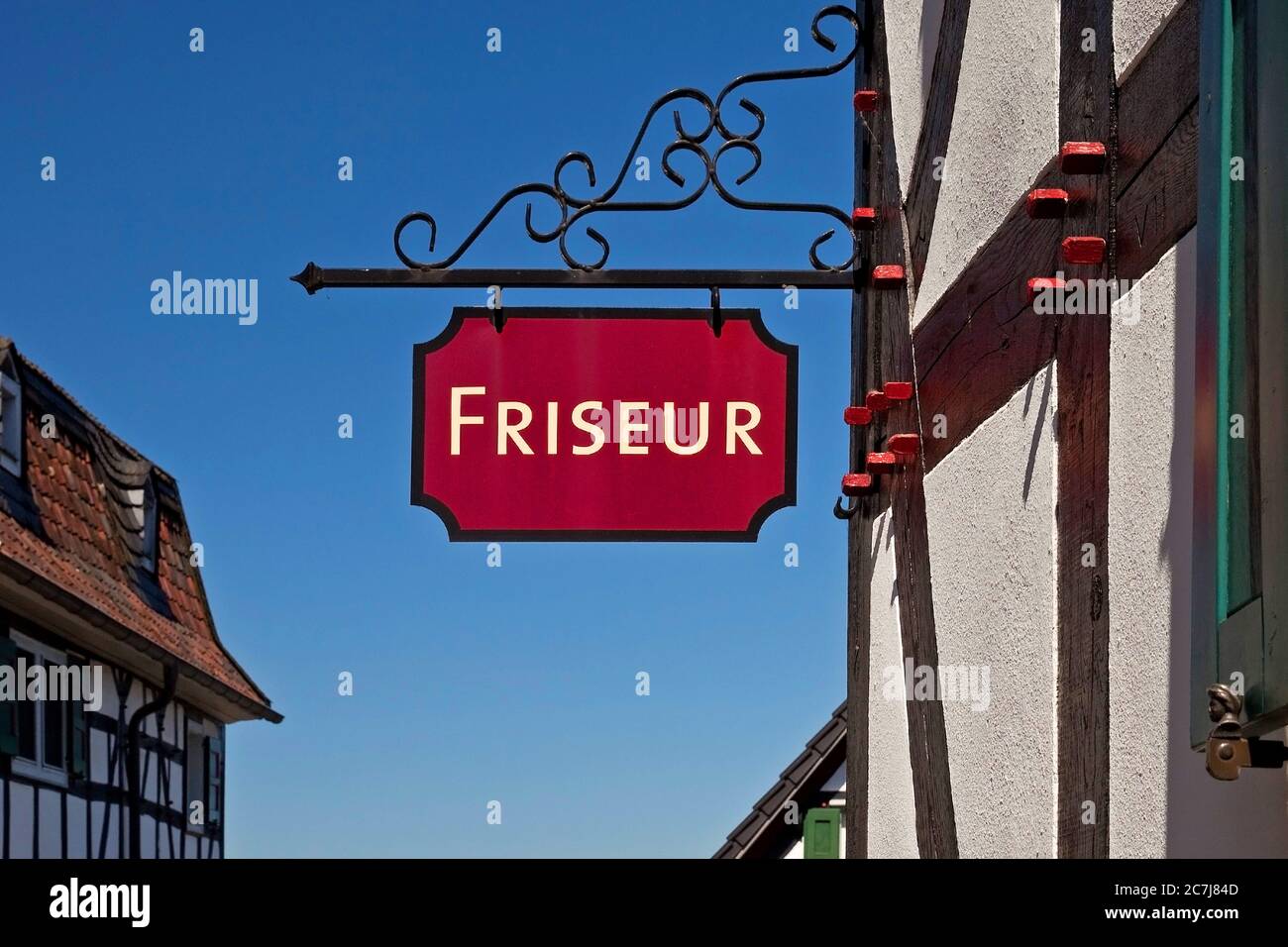 Friseursschild in Blankenberg, Deutschland, Nordrhein-Westfalen, Hennef Stockfoto