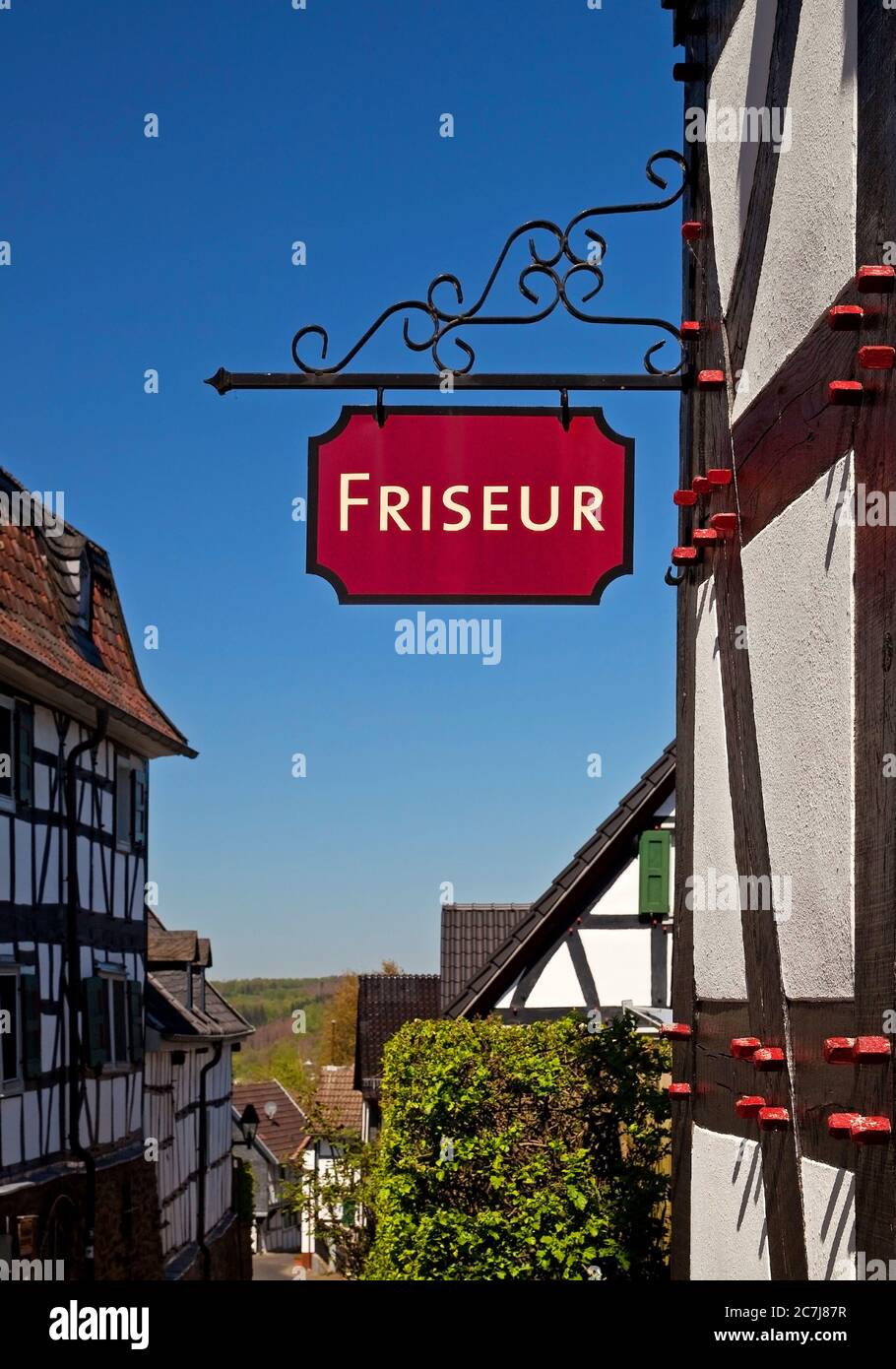 Friseursschild in Blankenberg, Deutschland, Nordrhein-Westfalen, Hennef Stockfoto
