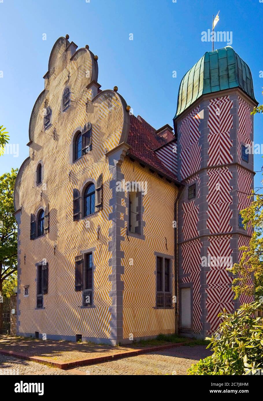 Ledenhof, ehemaliges Stadthaus, heute Sitz der Deutschen Stiftung für Friedensforschung, Palas mit Treppenhaus, Deutschland, Niedersachsen, Osnabrück Stockfoto