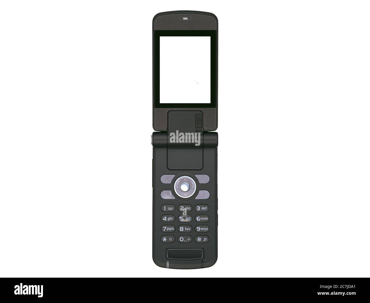 Altes schwarzes Handy auf weißem Hintergrund isoliert Stockfoto