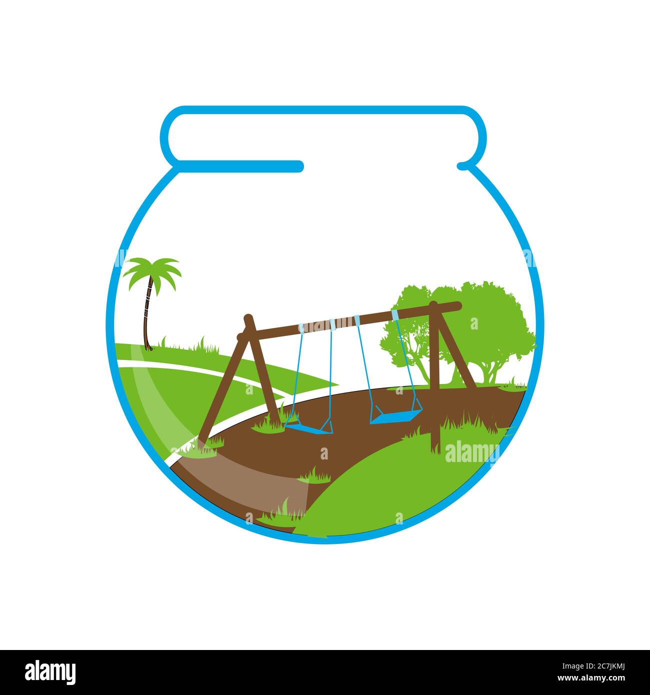Aquascapes Aquarium Logo Design mit Grafik von Garten mit Bäumen und Schaukeln Stock Vektor