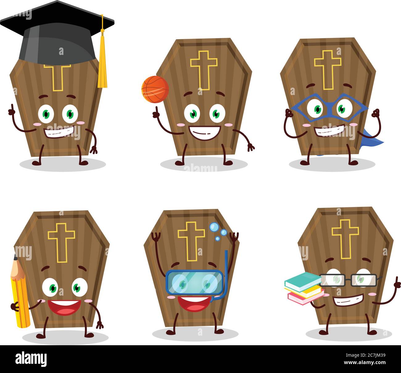 Schüler von Sarg Cartoon-Figur mit verschiedenen Ausdrücken Stock Vektor
