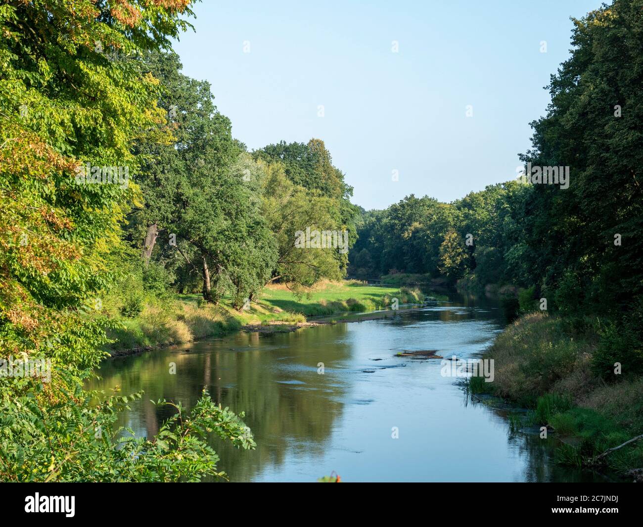 Muskauer Park, Neiße, UNESCO-Weltkulturerbe, Bad Muskau, Oberlausitz, Sachsen, Deutschland Stockfoto