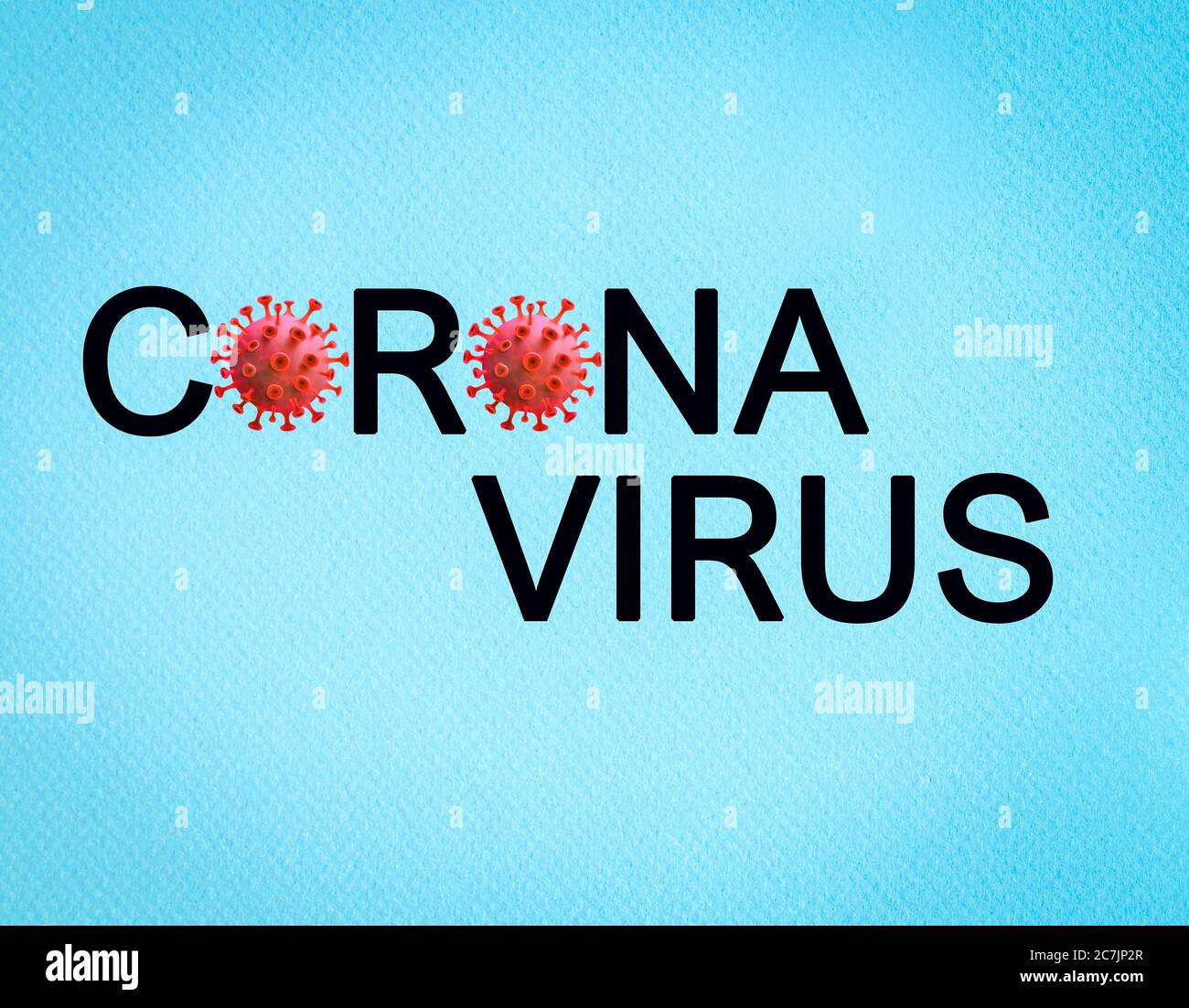 Corona-Virus-Text auf blauem Hintergrund. Covid 19 Pandemieschutzkonzept. Stockfoto