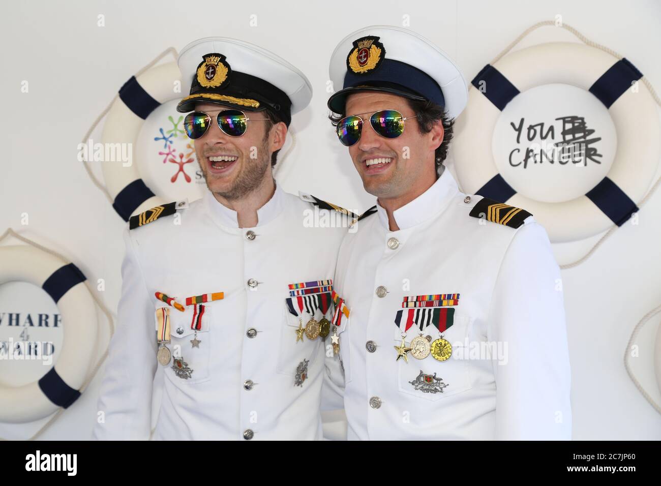 Hamish und Andy bei der jährlichen Spendenaktion der Sony Foundation in Wharf4ward in der Woolloomooloo Wharf, Cowper Wharf Road in Sydney. Stockfoto