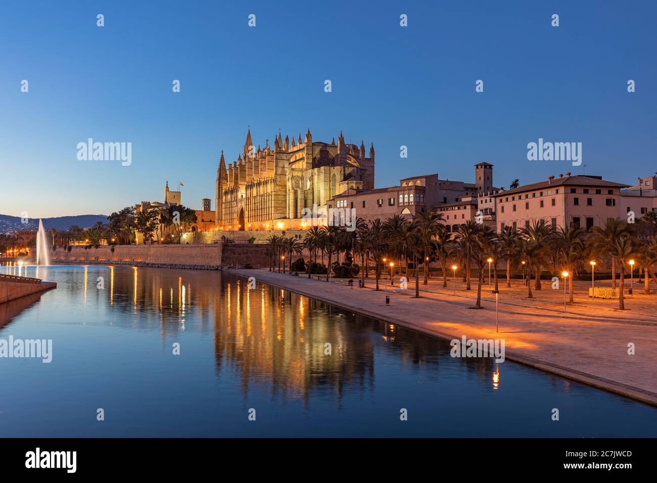 Abendstimmung, Kathedrale von Palma de Mallorca, Insel Mallorca, Stockfoto