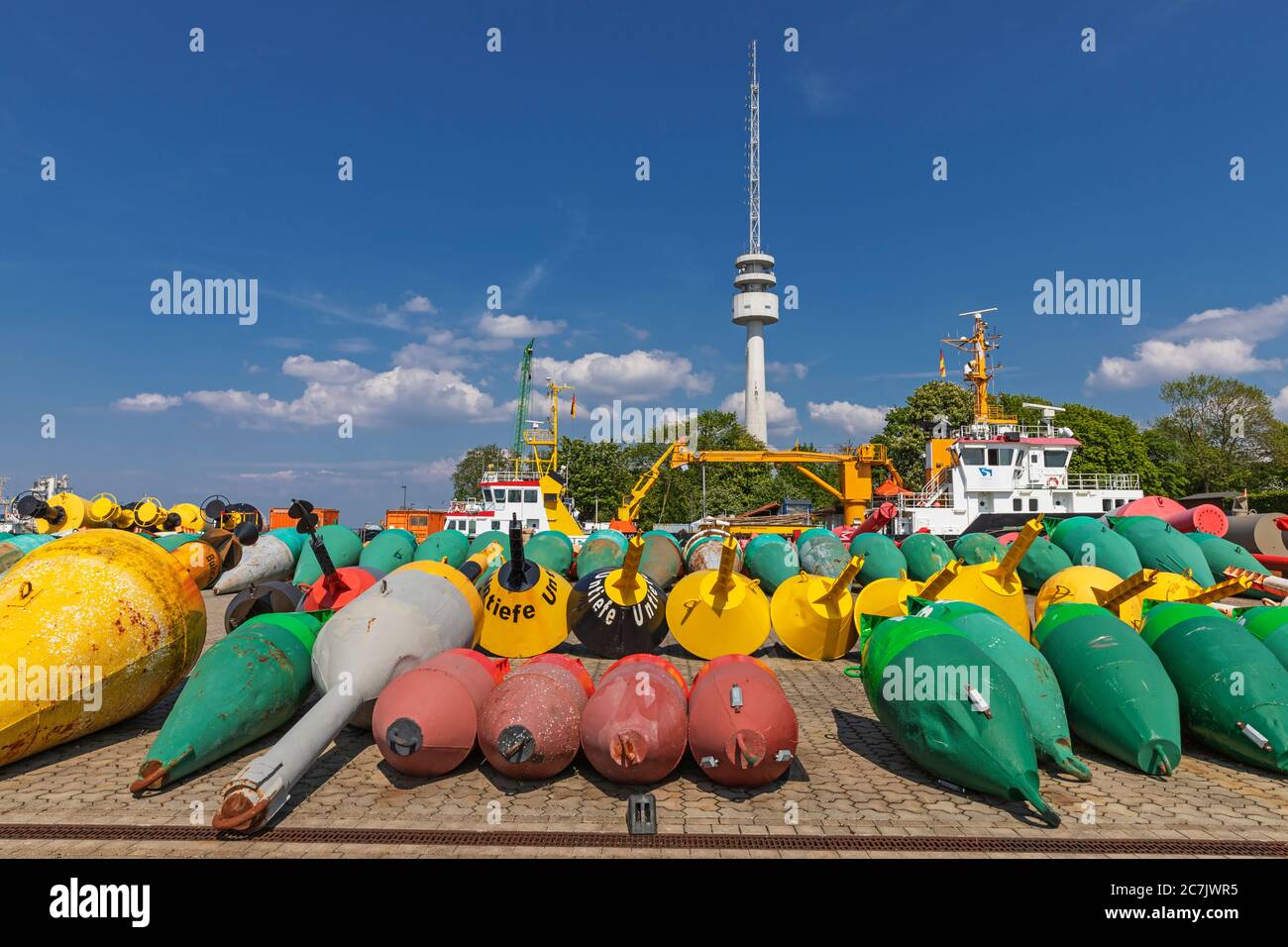 Freihaus, Tonnenhof am Südstrand, Bojen, Wasserstraße- und Schifffahrtsamt Weser-Jade-Nordsee, Wilhelmshaven, Niedersachsen, Stockfoto
