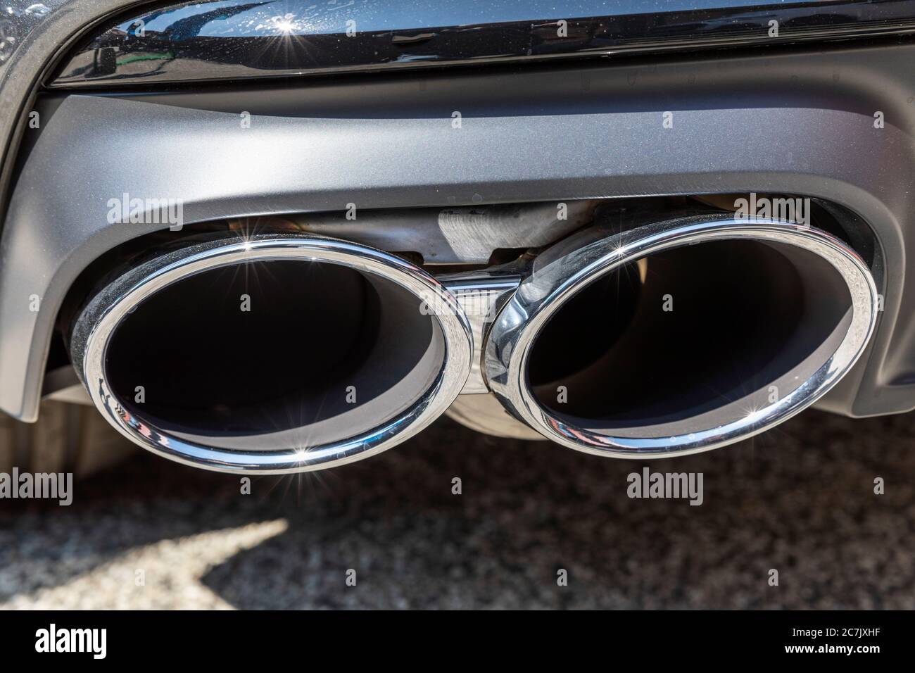 Auto Auspuff Endrohr, Detail, Symbol, Feinstaub, Auspuff Skandal, Stockfoto