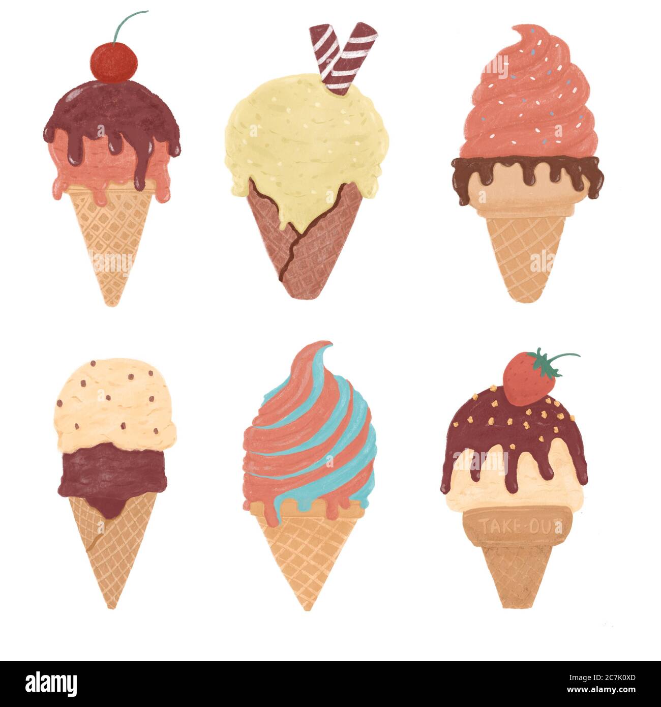 Aquarell vintage Eis Kegel Sommer Illustration Set Idee für Tagebuch Journal Aufkleber drucken Stockfoto