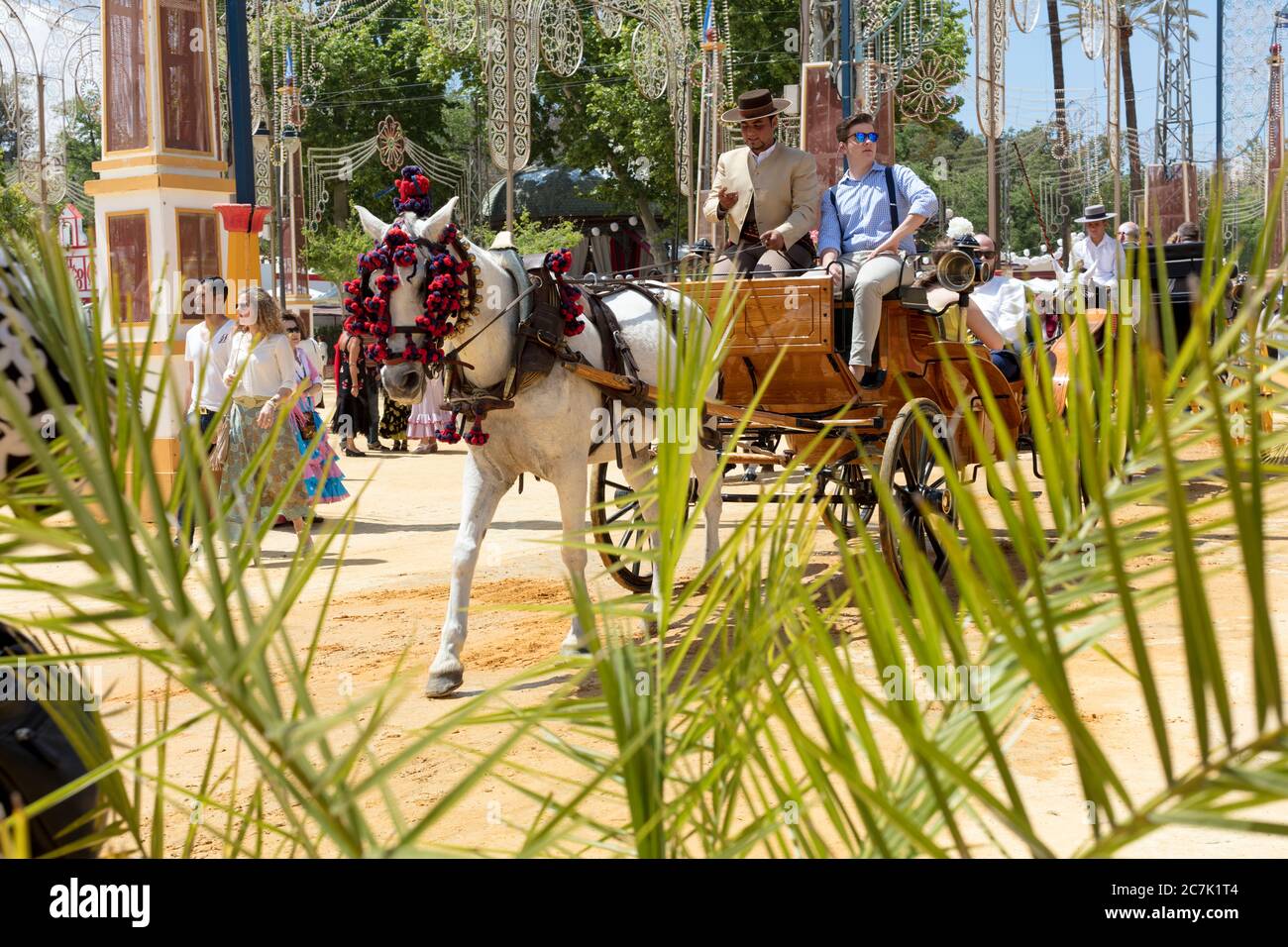 Feria del Caballo, Kutsche, Festival, Tracht, Tradition, Kultur, Bräuche, Jerez de la Frontera, Andalusien, Spanien, Europa Stockfoto