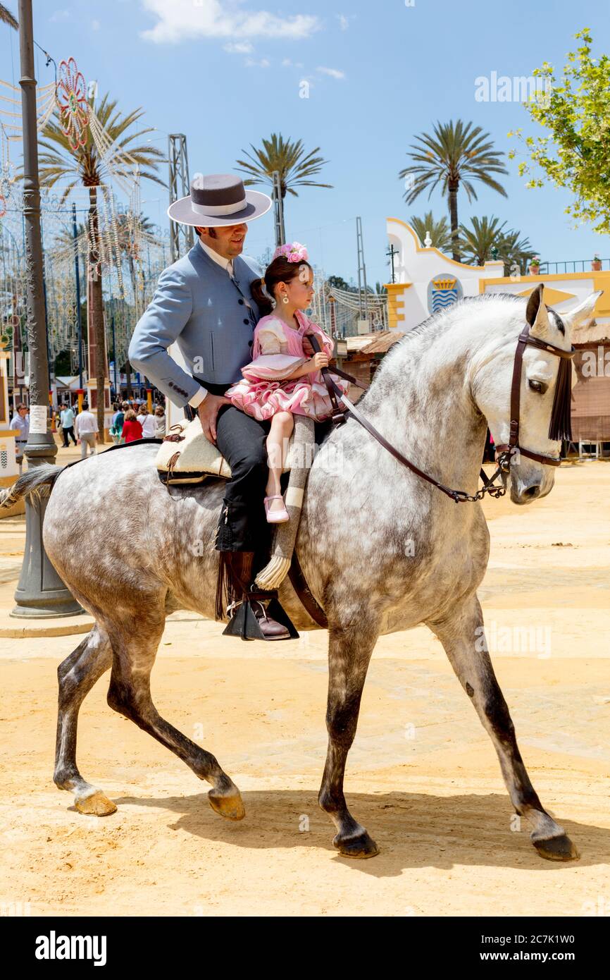 Feria del Caballo, Reiter, Pferd, Festival, Kostüm, Tradition, Kultur, Bräuche, Jerez de la Frontera, Andalusien, Spanien, Europa Stockfoto