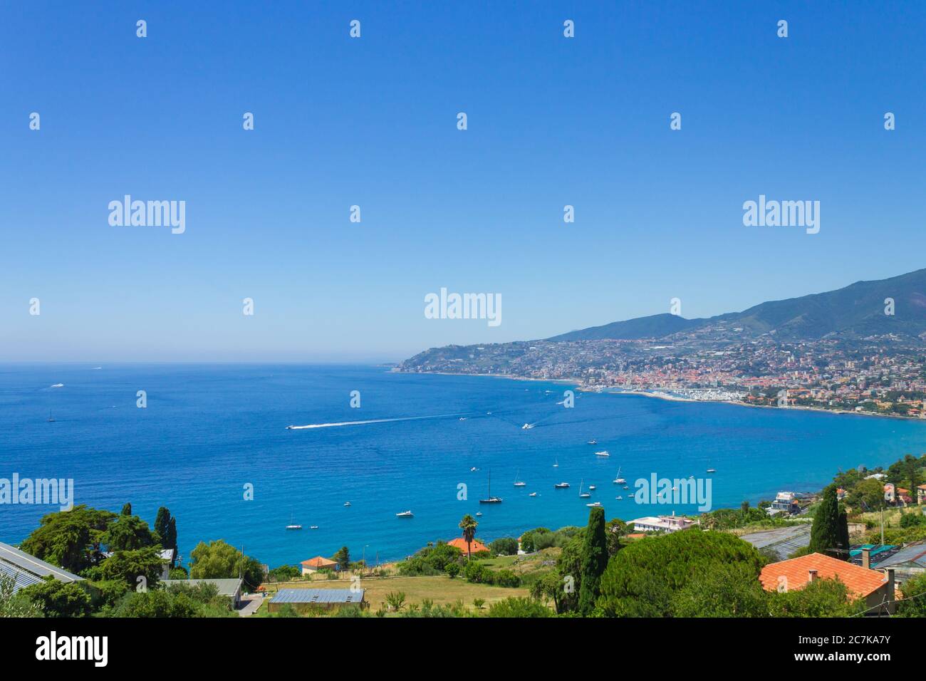 Hochwinkel Ansicht der Stadt Sanremo, Italien Stockfoto