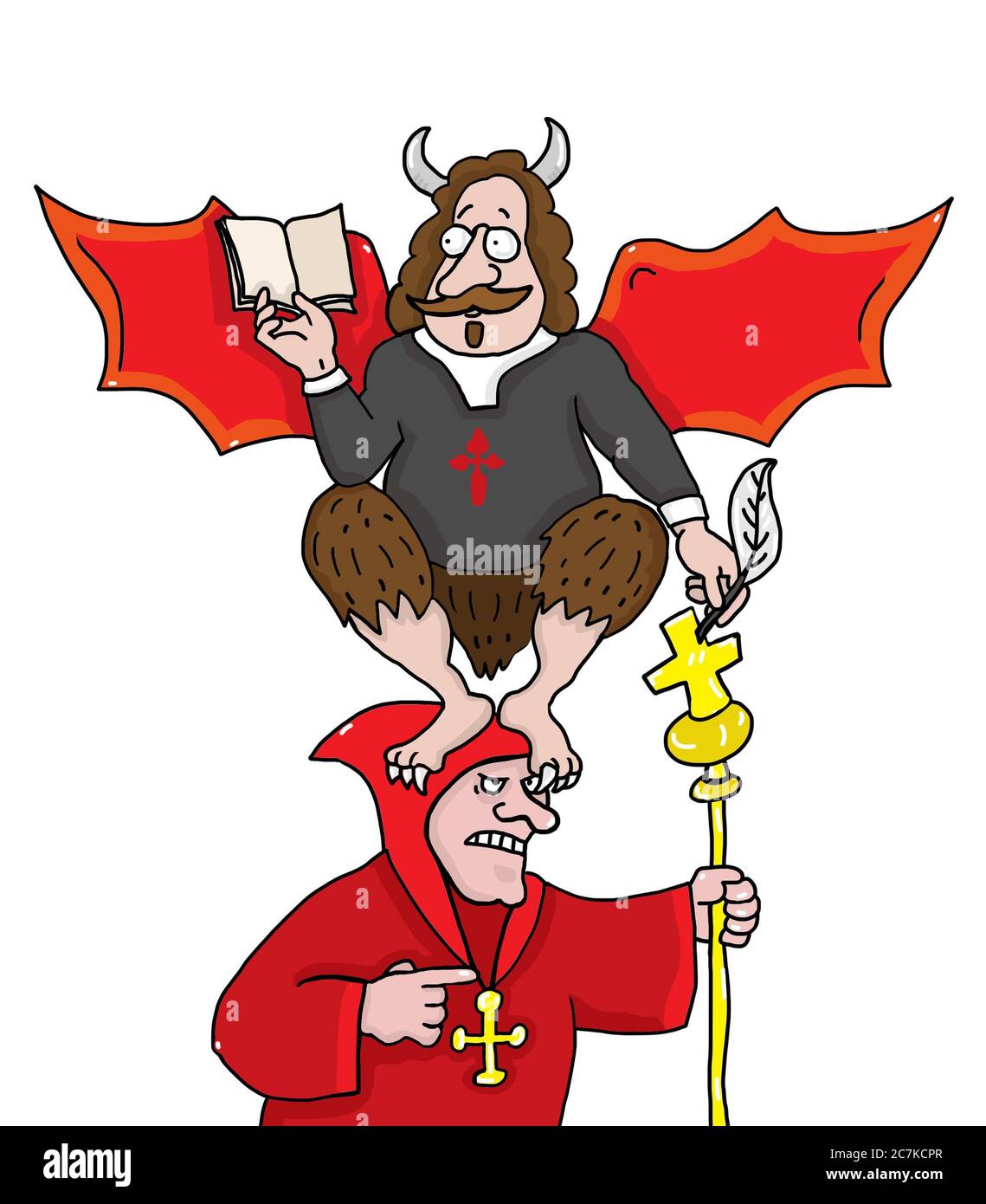 Illustration, Symbol, Francisco Quevedo, Schriftsteller, Renaissance, Pressefreiheit, Gesetze, Teufel, Kirche, Literatur, Bildung, Freiheit, Meinungsfreiheit, Zensur Stockfoto