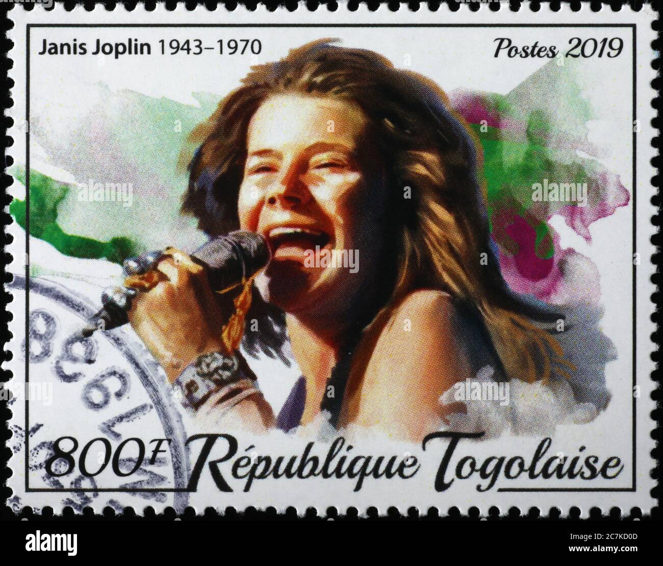 Janis Joplin bei Woodstock auf Briefmarke von Togo Stockfoto