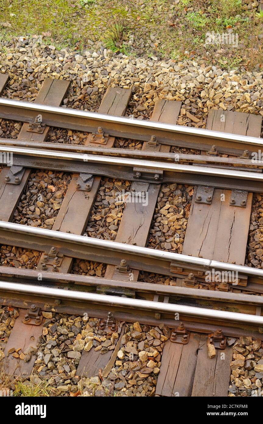 Nahaufnahme der Holzschienen eines Trainieren Stockfoto