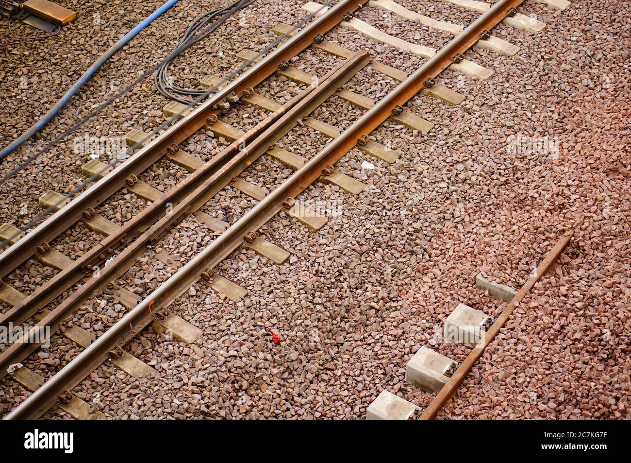 Nahaufnahme der Holzschienen eines Trainieren Stockfoto