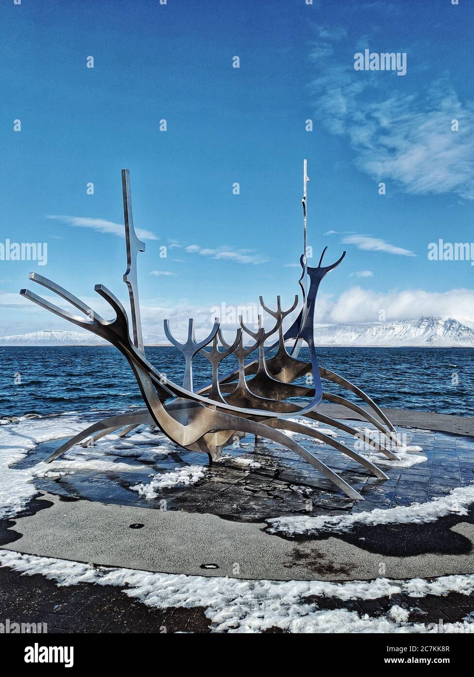 Skulptur 'The Sun Voyager' des Künstlers Jón Gunnar Ãrnason in Reykjavik, Island Stockfoto