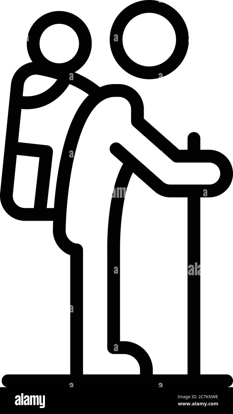 Immigrant mit Kindern Rucksack Symbol, Umriss Stil Stock Vektor