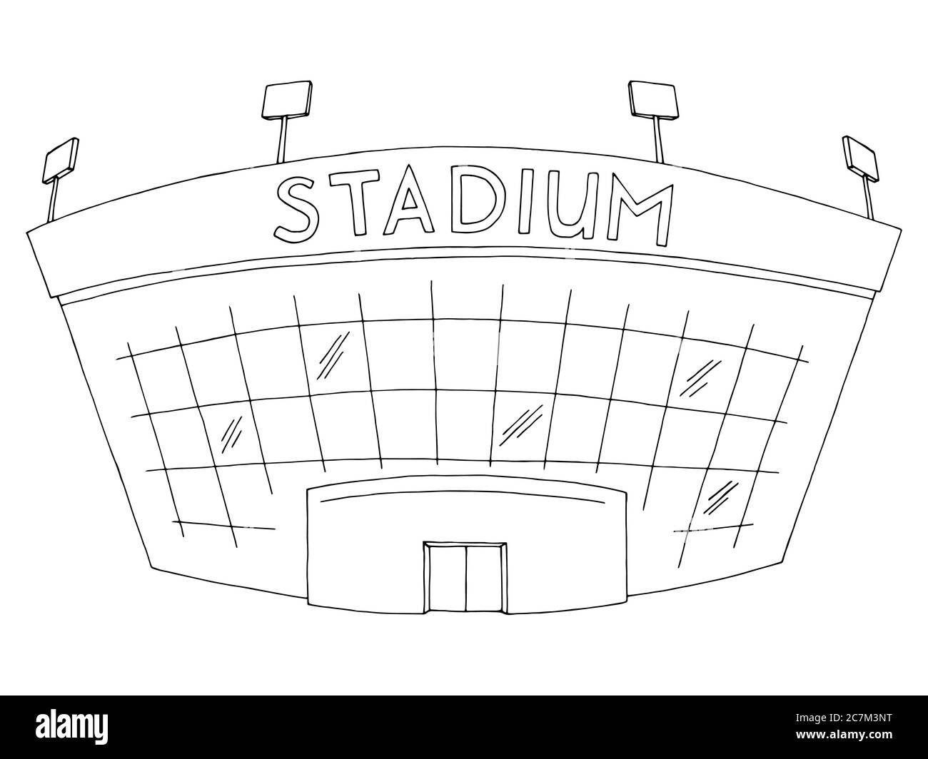 Stadion außen Grafik schwarz weiß isoliert Gebäude Skizze Illustration Vektor Stock Vektor