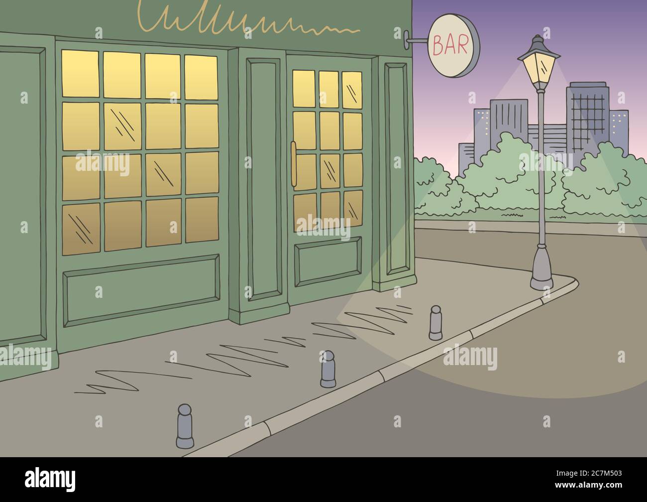 Bar außen Grafik Farbe Stadt Skizze Illustration Vektor Stock Vektor