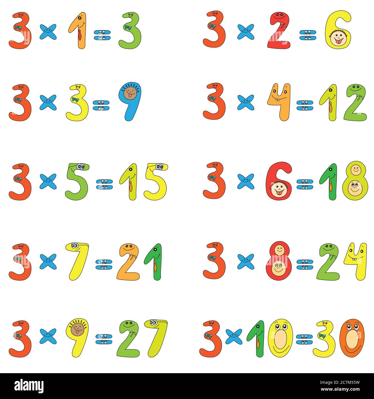 Multiplikation Tabelle der lustigen Zahlen. Stockfoto