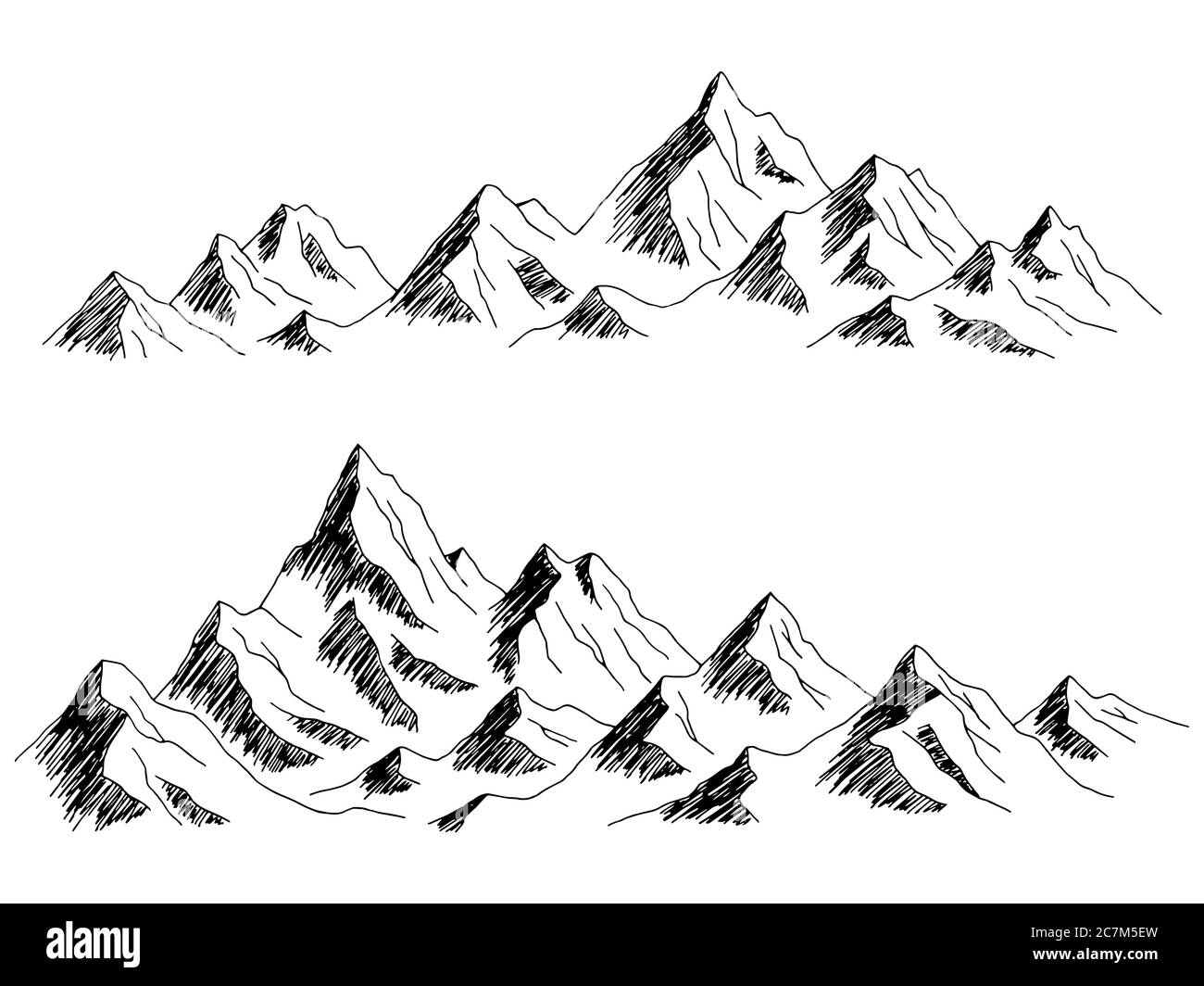 Bergkette Grafik schwarz weiß Landschaft Skizze Illustration Vektor Stock Vektor