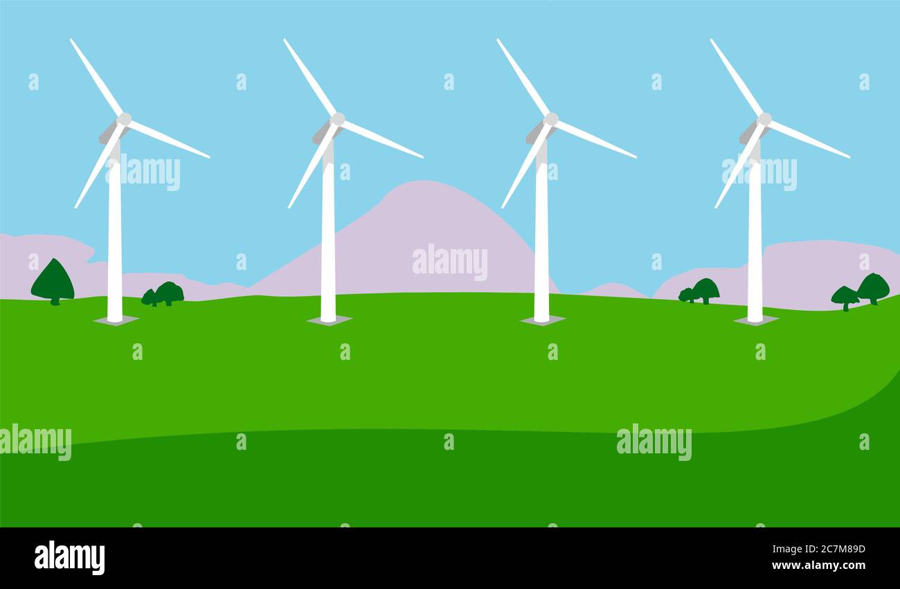 Windturbine in den grünen Hügeln. VEKTOR Stock Vektor