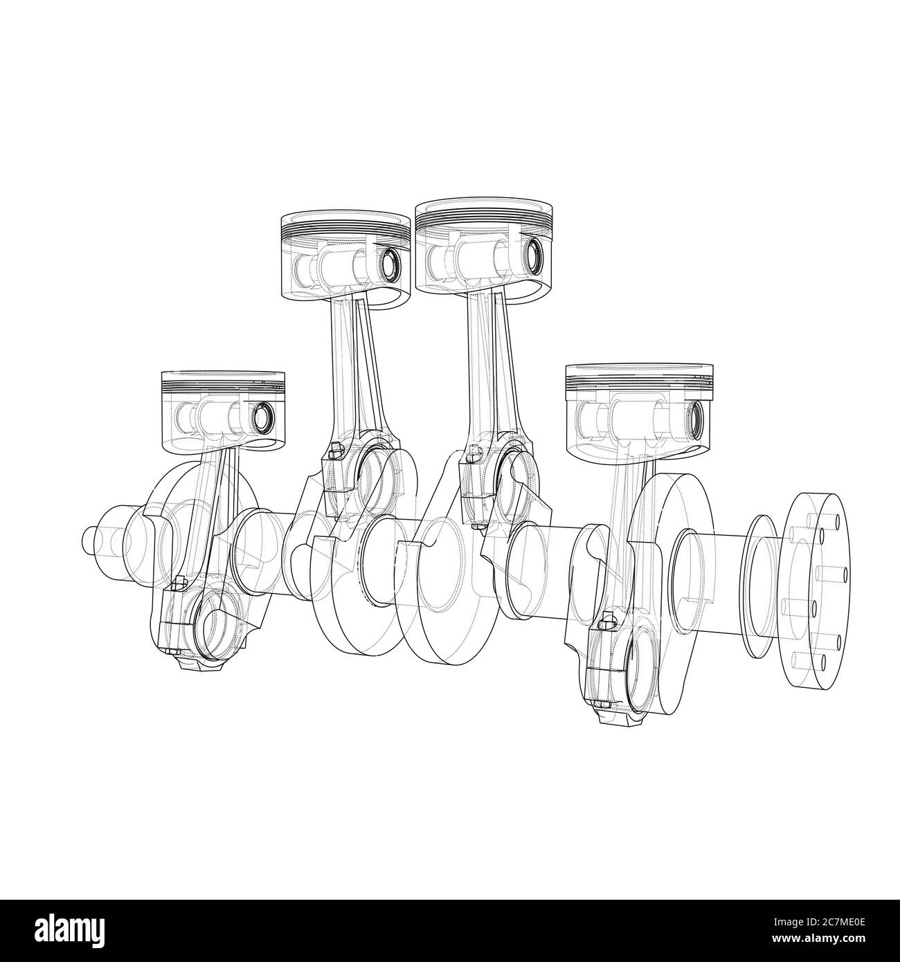 Motorkolben – Übersicht 3d-Illustration Stockfoto