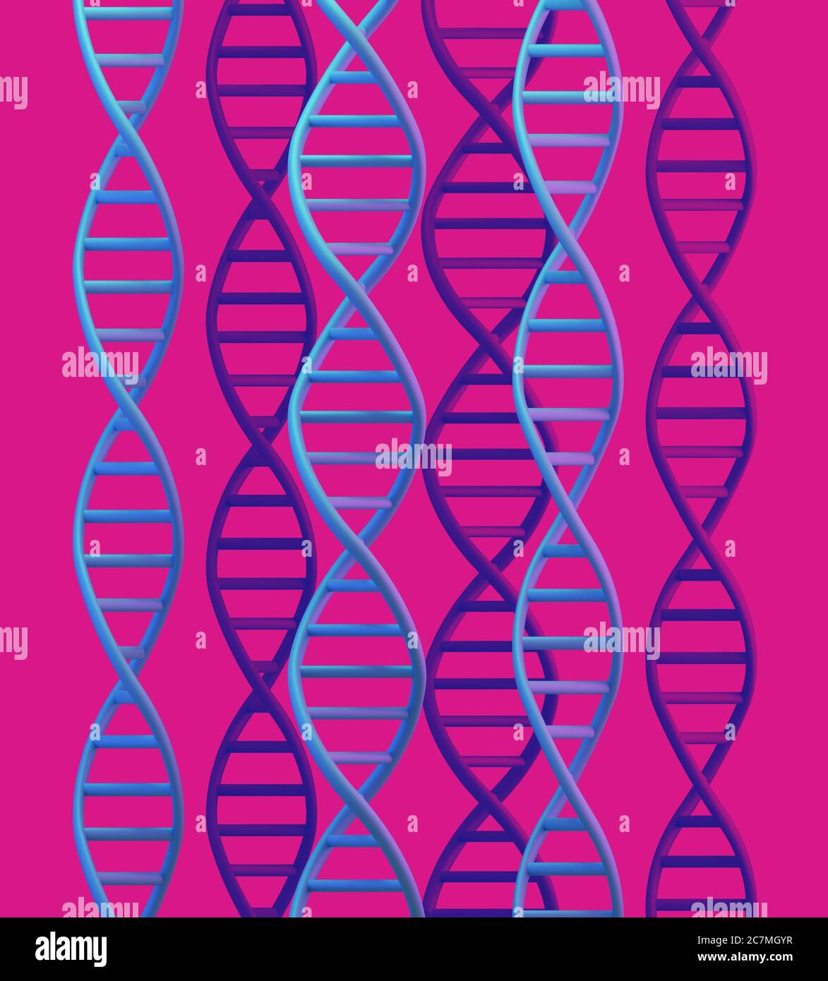 DNA-Moleküle Struktur auf magentafarbenem Hintergrund. Science and Technology Konzept, 3d Rendering Stockfoto