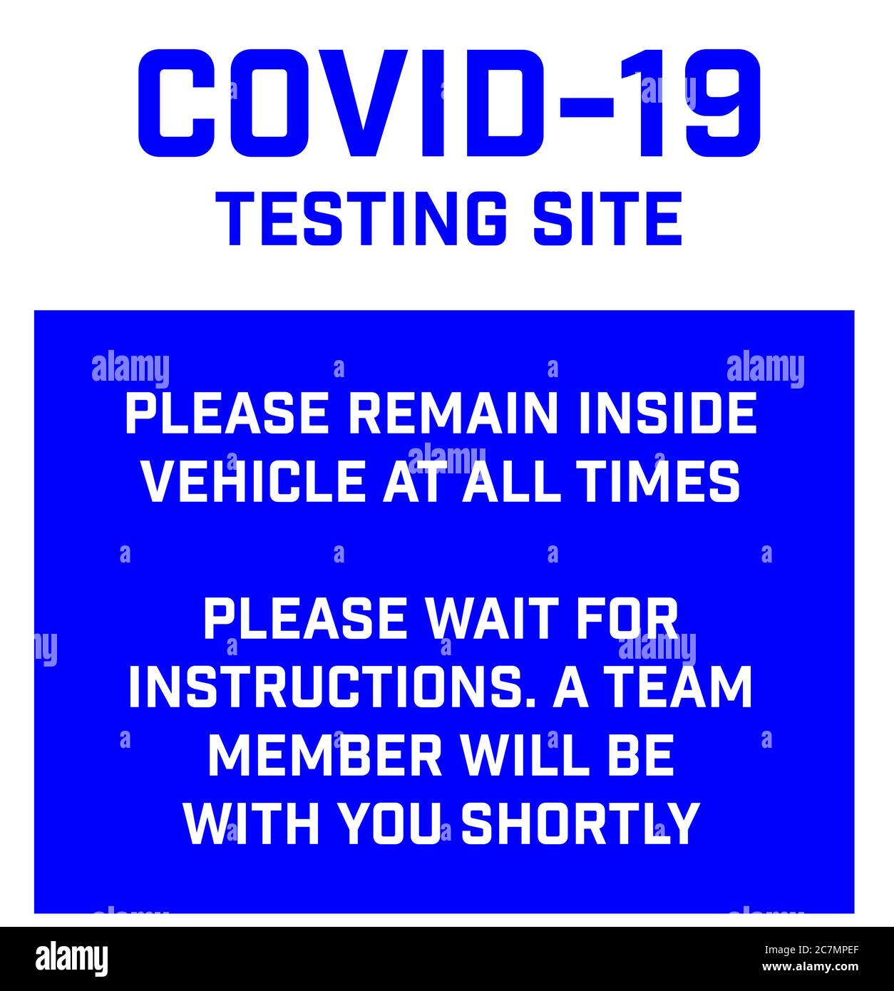 Achtung-Banner für COVID-19 Coronavirus Testing Sites und Drive-Thrus'. Stock Vektor