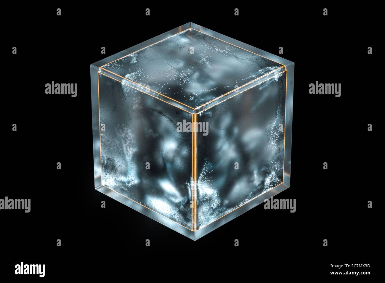 Milchglas-Würfel mit glühenden Partikeln im Inneren, 3d-Rendering. Digitale  Zeichnung des Computers Stockfotografie - Alamy