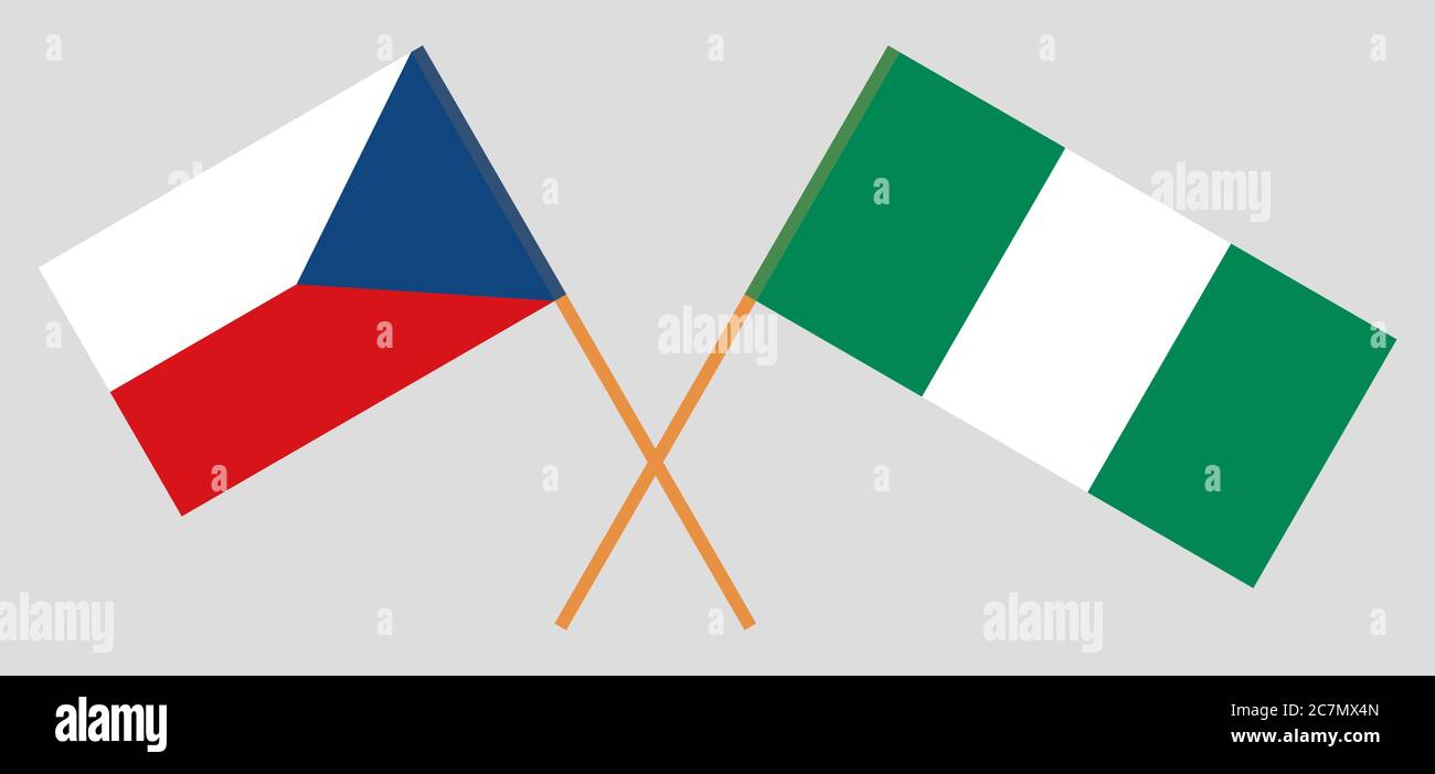Gekreuzte Flaggen von Nigeria und Tschechien. Offizielle Farben. Korrektes Verhältnis. Vektorgrafik Stock Vektor