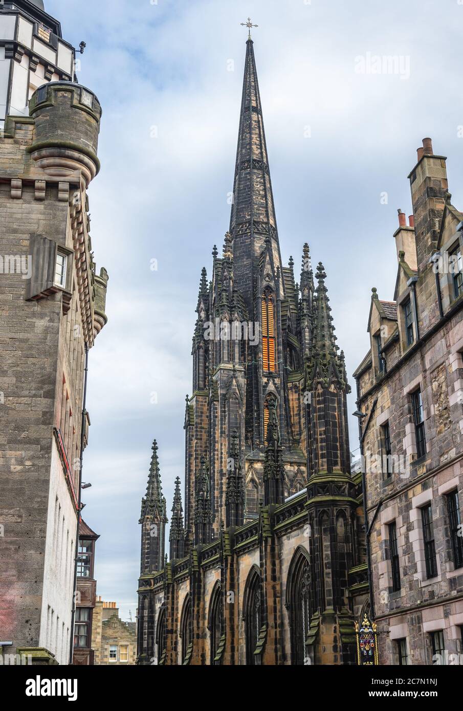 Das Hub Gebäude auch genannt Tollbooth Kirk, ehemalige St. John Church in Edinburgh, der Hauptstadt von Schottland, Großbritannien Stockfoto