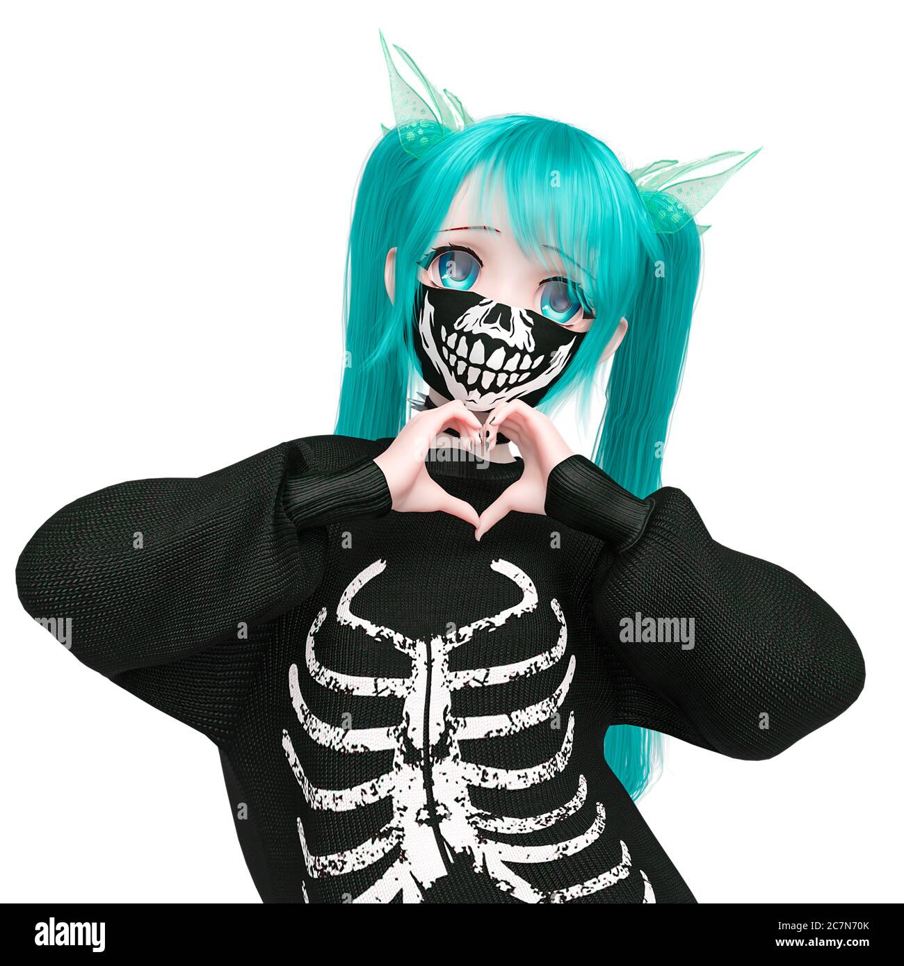Street Girl Macht Eine Herzform Mit Ihren Handen Und Tragt Ein Skelett Outfit Auf Kwaii Anime Stil 3d Illustration Stockfotografie Alamy