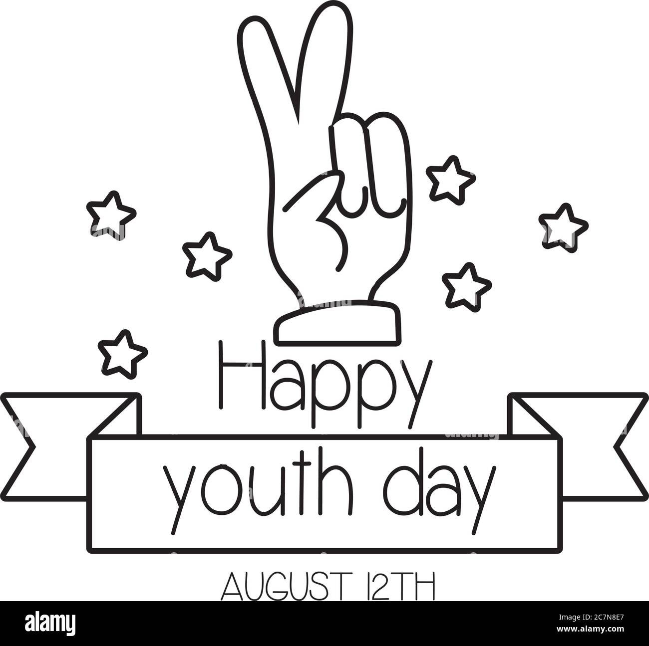 Happy Youth Tag Schriftzug mit Hand Frieden und Liebe Symbol Linie Stil Vektor Illustration Design Stock Vektor