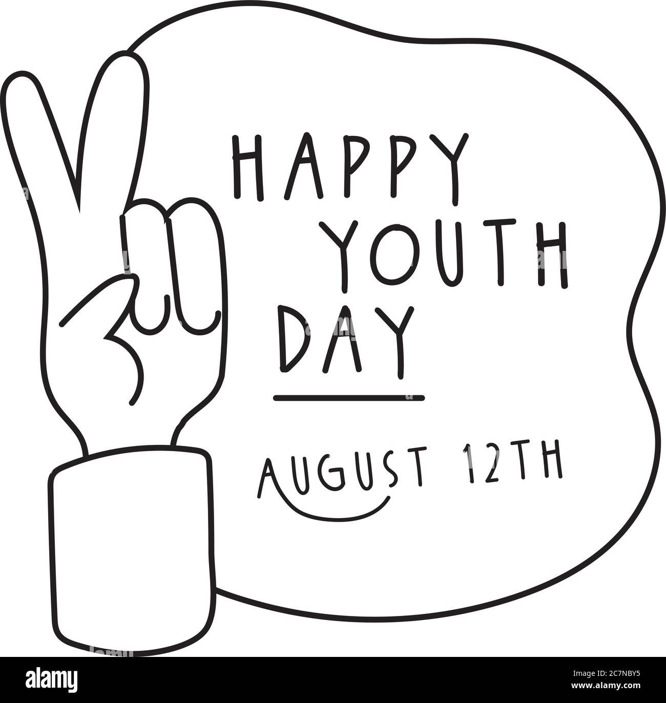 Happy Youth Tag Schriftzug mit Hand Frieden und Liebe Symbol Linie Stil Vektor Illustration Design Stock Vektor