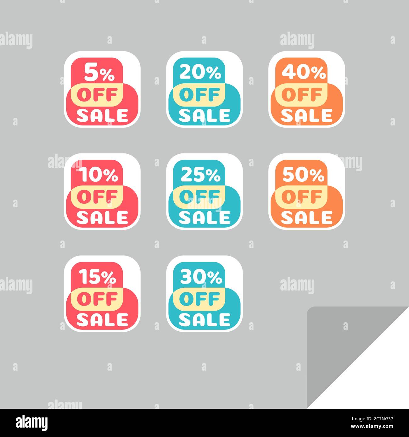 Set von Rabatt-Labels, um die Aufmerksamkeit der Kunden zu gewinnen. Zeitloses, leicht ablesbare Design. Auch geeignet für Web-Seite Anzeigen, Tags, Rabatt bieten Preisschild Stock Vektor