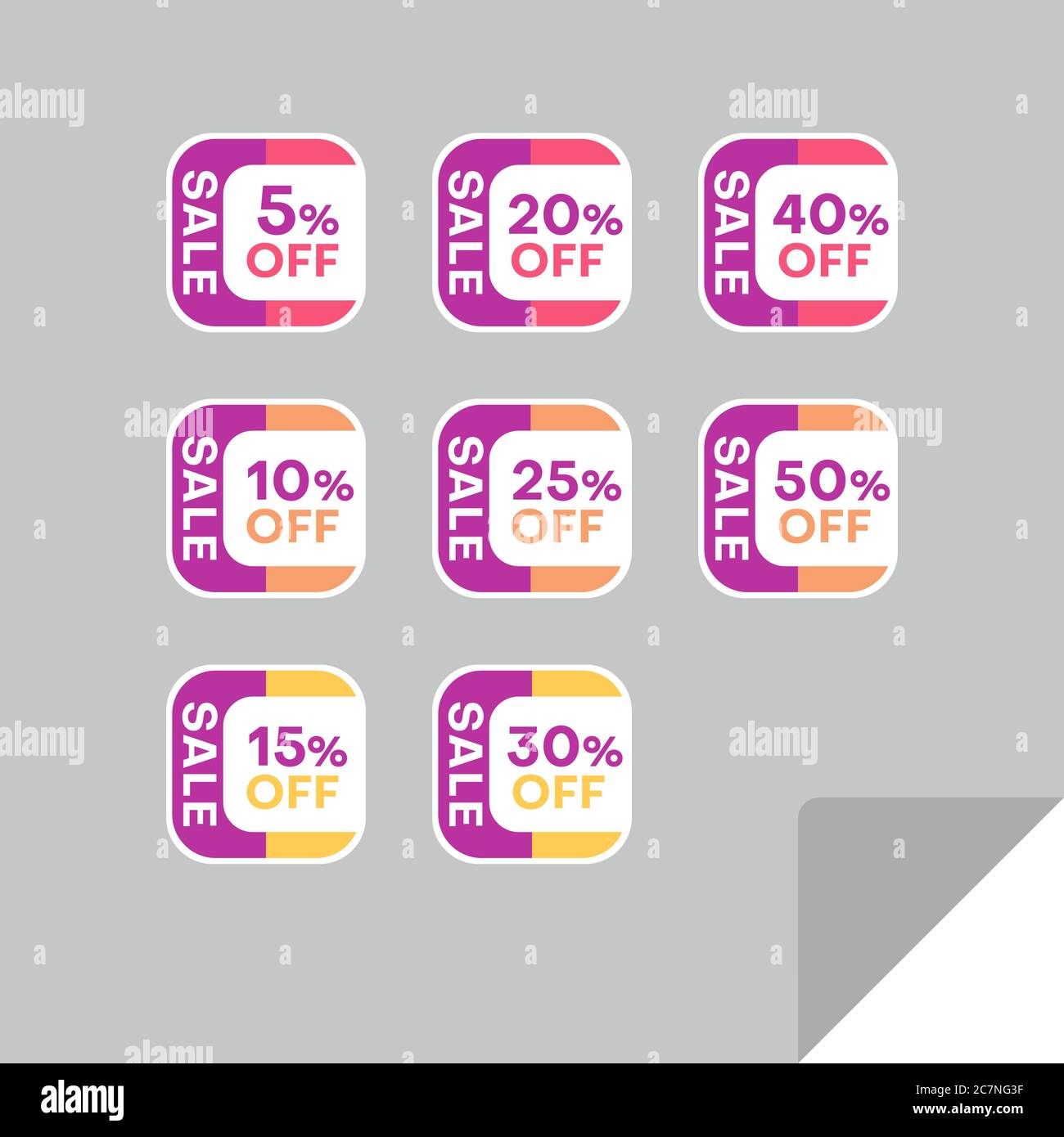 Set von Rabatt-Labels, um die Aufmerksamkeit der Kunden zu gewinnen. Zeitloses, leicht ablesbare Design. Auch geeignet für Web-Seite Anzeigen, Tags, Rabatt bieten Preisschild Stock Vektor